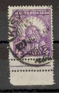 HUNGARY - USED STAMP, 4 f - ERROR - DOUBLE PERFORATION  - 1925s