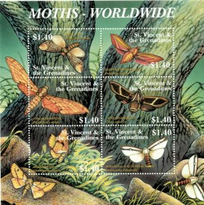St. Vincent 2001 - SC# 2999 Moths Worldwide, Insects - Sheet of 6 Stamps - MNH