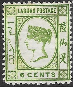 LABUAN SG40a 1892 6c BRIGHT GREEN NO DOT AT UPPER LEFT VAR MTD MINT