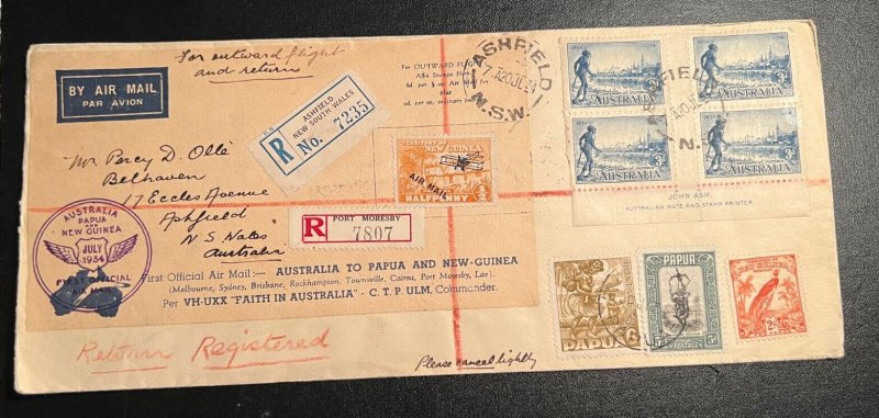 1934 Registered Australia Papua New Guinea Dual Postage FFC Cover Ashfield NSW 2