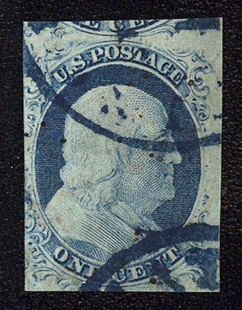 #9, Used, blue cancels. Very lite crease. SCV $125