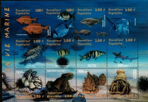 Togo 2002 - Marine Life Shtlt II - Sheet Of 12 Stamps - MNH