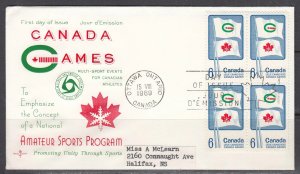 Canada Scott 500 LL Pl Blk Rose Craft FDC - 1969 Canada Games