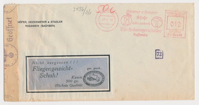 Censored meter cover Deutsche Reichspost / Germany 1942 Roman soldier - Hammer -