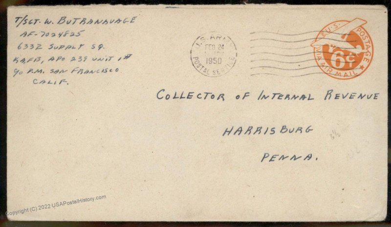 USA WWII APO Airmail Military Mail Cover 93820