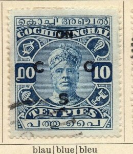 Cochin 1918-22 Early Issue Fine Used 10p. Optd 322451