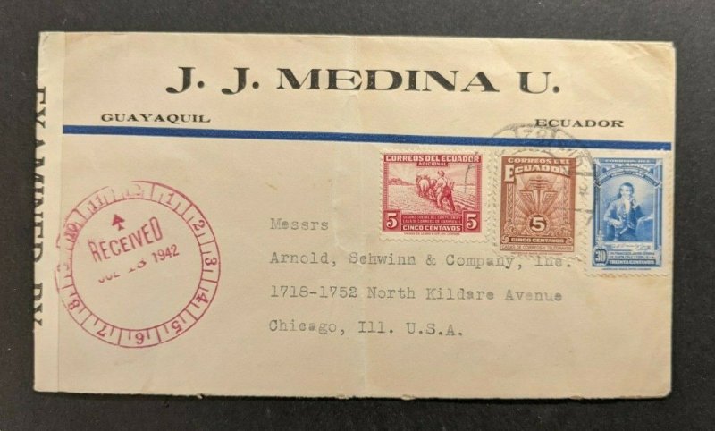 1942 Guayaquil Ecuador Censored Cover to Chicago Illinois USA