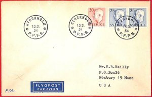 aa1787 - SWEDEN - POSTAL HISTORY - AIRMAIL  FDC Cover  to USA  1954