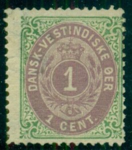 DANISH WEST INDIES #5 (5a) 1¢ bicolor, 1st Printing, og, hinged, Facit $305.00