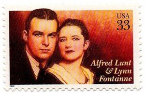 1999 Alfred Lunt & Lynn Fontanne Single 33c Postage Stamp, Sc# 3287, MNH, OG