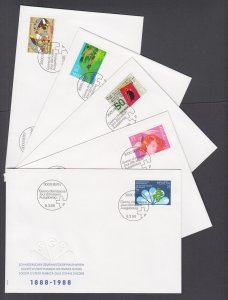 Switzerland Mi 1364/1380, 1988 issues, 4 complete sets in singles on 12 FDCs