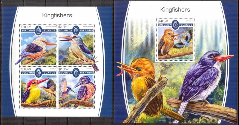 Solomon Islands 2017 Birds Kingfishers sheet +S/S MNH