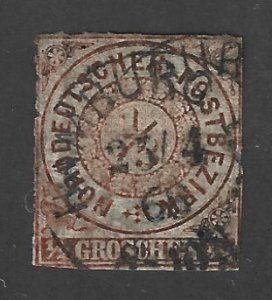 North German Confederation Scott 1 Used 1/4 gr stamp SON Cancel 2018 CV $15.00