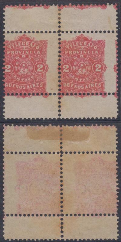 ARGENTINA BUENOS AIRES 1890 TELEGRAPH GJ# 47 PAIR WITH GUTTER MNH/MINT CV$70.00+ 