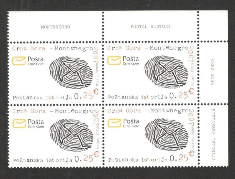 MONTENEGRO - MNH BLOCK OF 4 STAMPS - POSTAL HISTORY  - 2007.