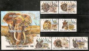 Tanzania 1994 National Park Animal Wildlife Elephant Sc 1185-92 7v+M/s Cancel...