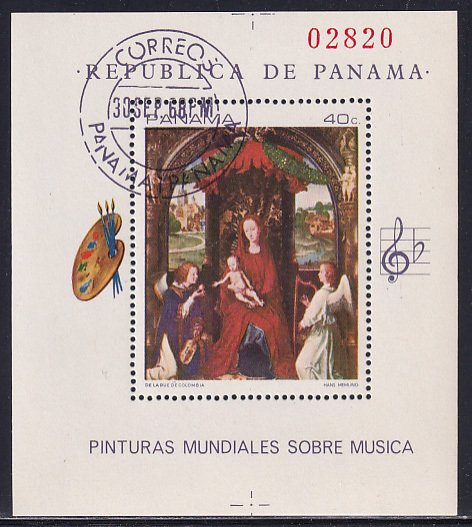 Panama 1968 Sc 488A Musical Harp Painting by Artist Memling Stamp SS CTO NH