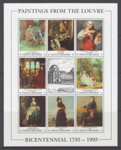 St. Vincent Sc 1777-1784 MNH. 1993 Paintings from the Louvre Museum, cplt set