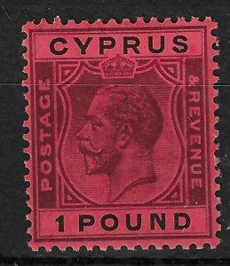 CYPRUS SG102 1924 £1 PURPLE & BLACK/RED MTD MINT