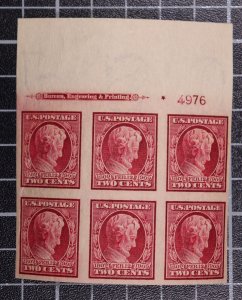 Scott 368 2 Cents Lincoln Plate Block Of 6 MNH top #4976 SCV $390.00
