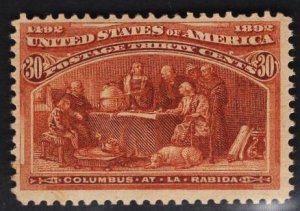 US #239 30c Orange Brown Columbus at La Rabida MINT HINGED SCV $225