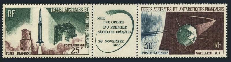 FSAT C9-C10a strip,MNH.Michel 33-34. French Satellite A-1 issue,1966.
