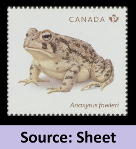 Canada 3420b Endangered Frogs Anaxyrus Fowleri P single (from sheet) MNH 2024