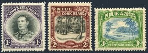 Niue 73-75, hinged. Mi 58-60. 1938. George VI, Village, Coastal scenes, Canoe.