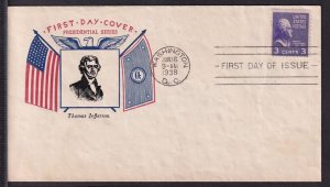 1938 Jefferson Prexy Presidential Sc 807-5 Fidelity cachet 3c purple (B8