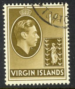 BRITISH VIRGIN ISLANDS 1938-47 KGVI 1sh Olive Bister Portrait Issue Sc 83 VFU