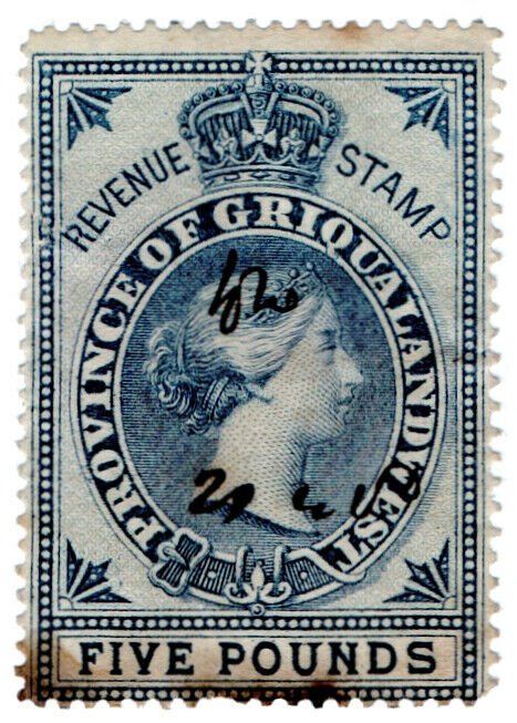 (I.B) Griqualand West Revenue : Duty Stamp £5