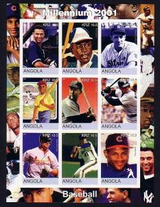 Angola, 2001 Cinderella issue. Baseball Stars on an IMPERF sheet of 9.