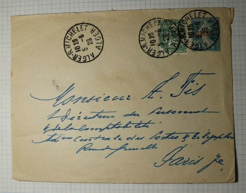 Algeria French Overprint Michelet Cancel 1926 Used Cover Sc# 6,13 Wax Seal 