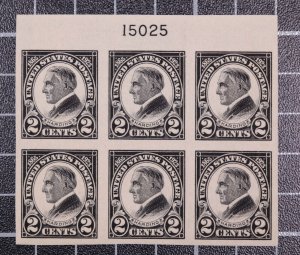 Scott 611 2 Cents Harding Plate Block Of 6 Top 15025 MNH  SCV $90.00