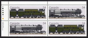 HISTORY = LOCOMOTIVES (1925-1945) = Canada 1986 #1119ai HF/LF MNH UL Block of 4
