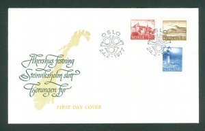 Norway. 1977 FDC. Cachet. Castles-Lighthouse.  Sc# 690-91-92.