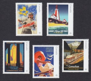 LIGHTHOUSE, TRAIN HOTEL= VINTAGE TRAVEL POSTERS = set from SS Canada 2022 MNH