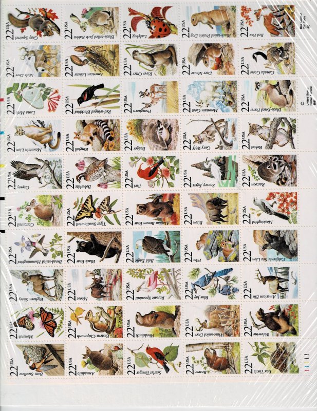 North American Wildlife 22c US POstage Sheet VF/XF MNH #2286=2335