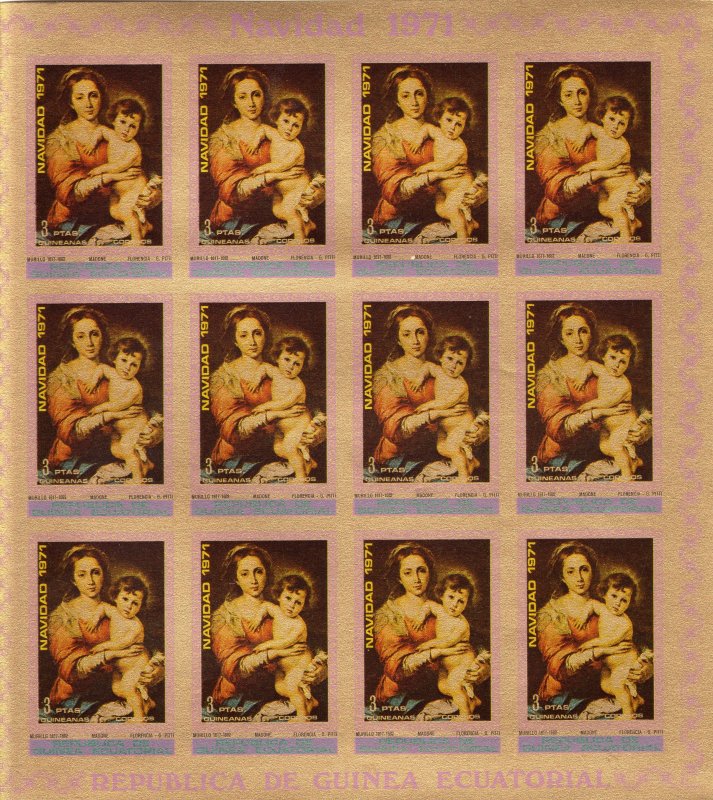 Equatorial Guinea 1972 MURILLO FAMOUS PAINTINGS Sheetlet (12v) IMPERFORATED MNH