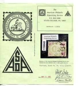 Thailand 1889/90 Sc 20 Used Genuine APS Certificate 7752