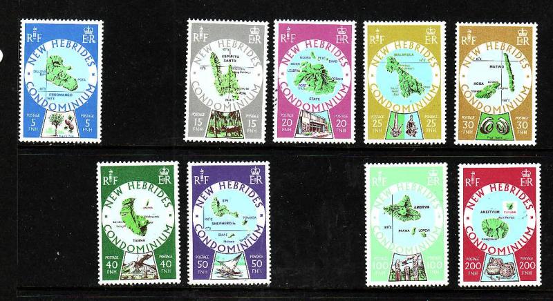 New Hebrides British-Sc#238-49 ex 239, 244, 247-Unused NH short set to the 200 f