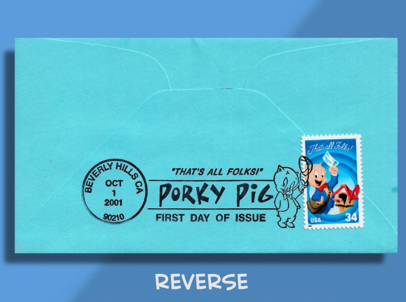 Th-Th-That's All, Folks! Handcolored Porky on FDC for Final Looney Tunes stamp!