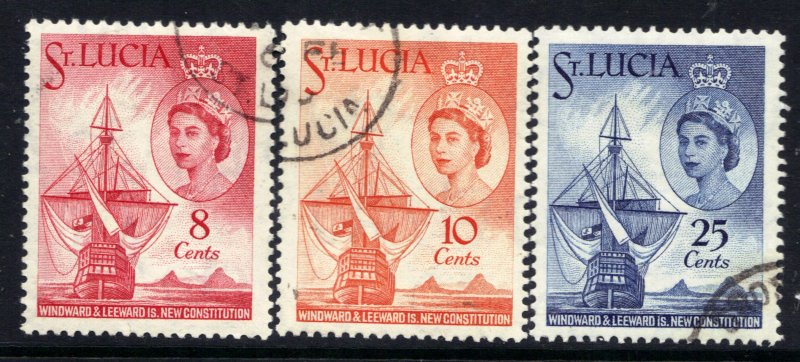 St Lucia 1960 QE2 Set of 3 New Constitution used SG 188 - 190 ( B141 )