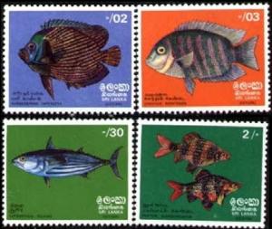 4 Different Tropical Fishes, Sri Lanka SC#473-476 MNH set