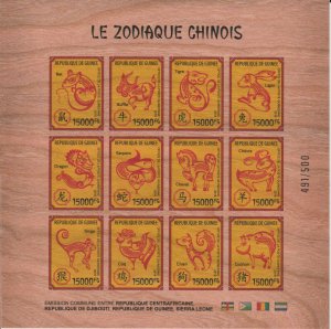 IMPERF Guinea 2018 Joint wooden Issue bois Chinese Zodiac China Year Pig