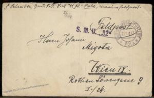 Austria WWI U-32 Submarine Unterseeboot U-Boot Feldpost KuK Pola 86973