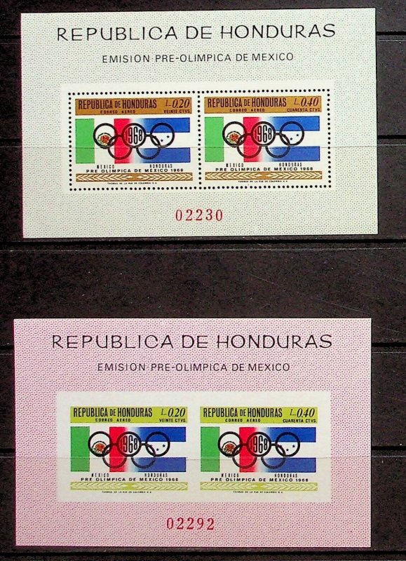 HONDURAS Sc C435(NOTE) NH PERF+IMPERF SOUVENIR SHEETS OF 1968 - OLYMPICS