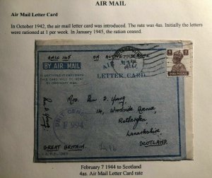 1943 India British Forces Dual Censored Air Letter OAS Cover To Scotland