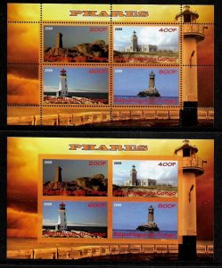 Congo, Rep. 2 MNH Souvenir Sheets Perf/Imperf - Lighthouses