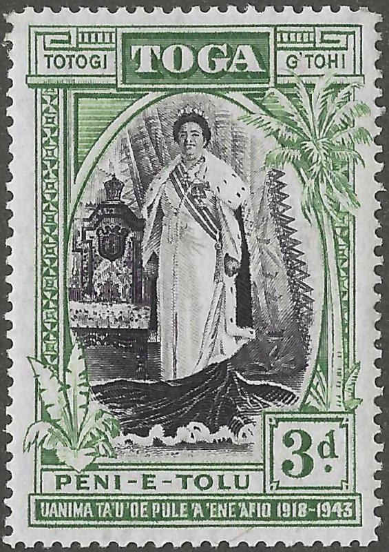 Tonga, stamp, Scott#84, mint, hinged, 3d, Queen, green/black